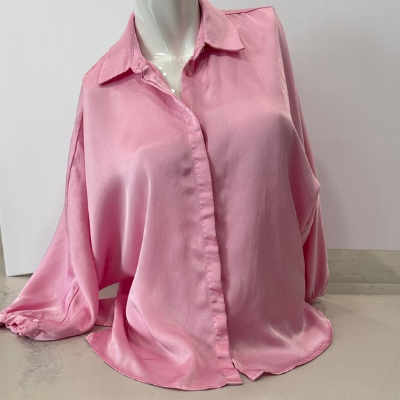 Zara Tops - Zara Pink Satin Button Down Shirt